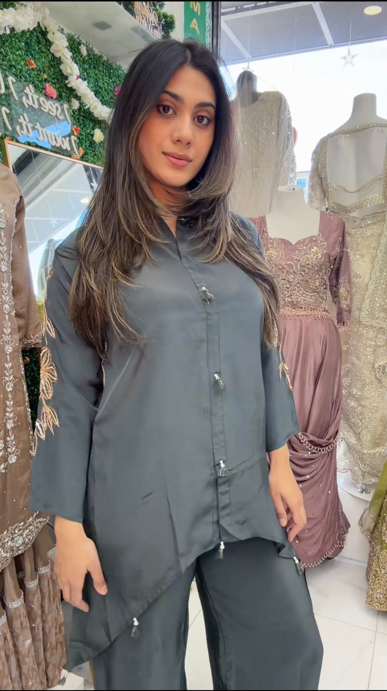 Dark green silk coord set