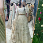 Off white & gold chiffon party wear lehega