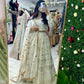 Off white & gold chiffon party wear lehega