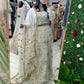 Off white & gold chiffon party wear lehega
