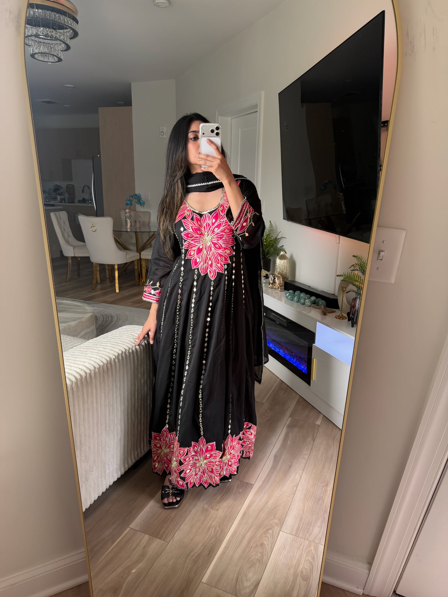 Black anarkali mirror work suit
