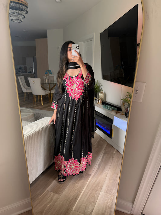 Black anarkali mirror work suit