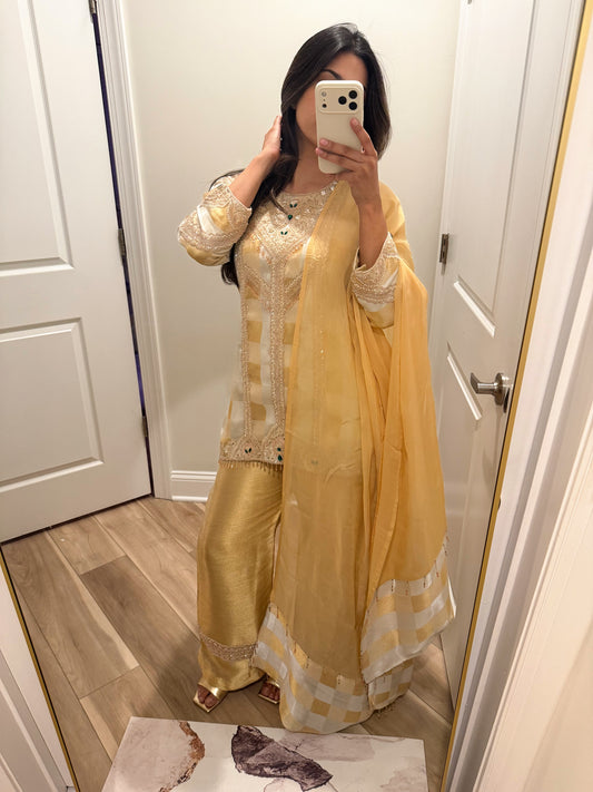 Gold and silver short kameez fancy suit