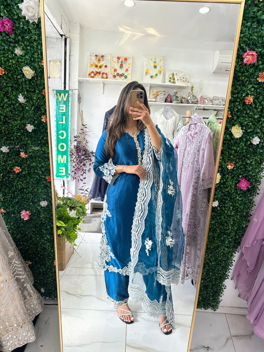 Royal blue silk suit