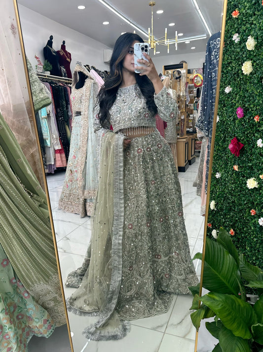 Bridal silver lehenga with heavy jewelry bead work