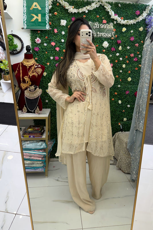 Cream jacket style short suit