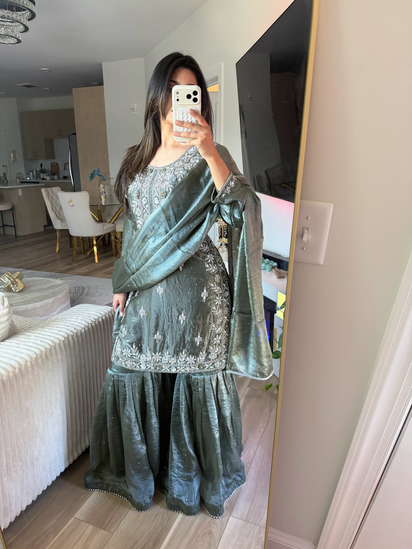 Metallic green gharara suit