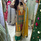 Yellow & green silk suit with mirror work