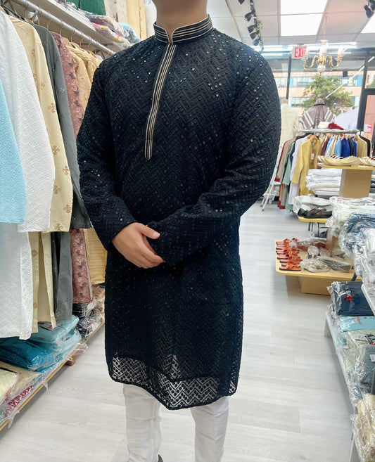 Black chiffon sequence kurta set