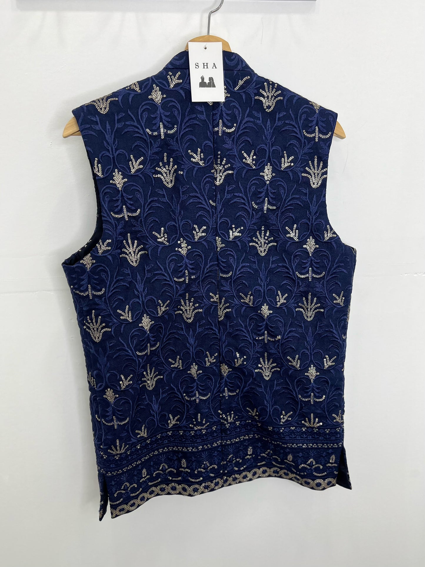 Navy blue embroidered & sequence vest