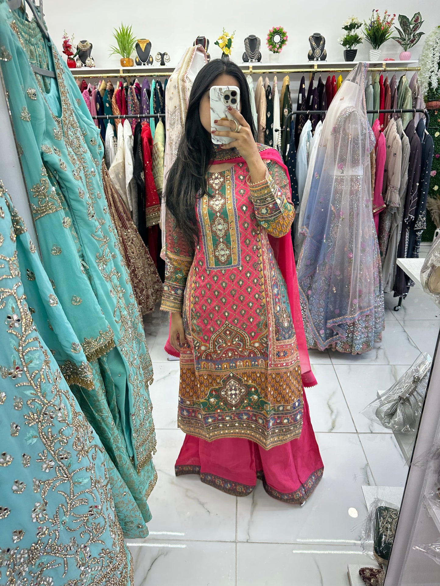 Pink gotha patti silk suit