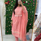 Pink chikankari naira cut three piece