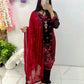 Black and red chiffon suit