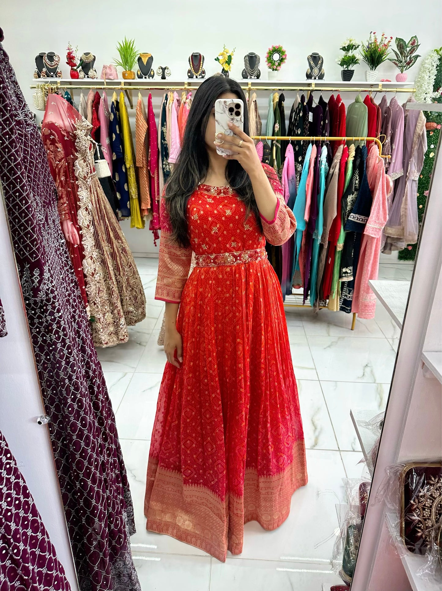 Chunri print belted gown