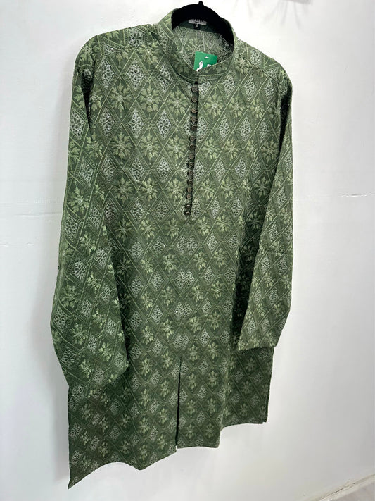 Men olive green premium kurta set