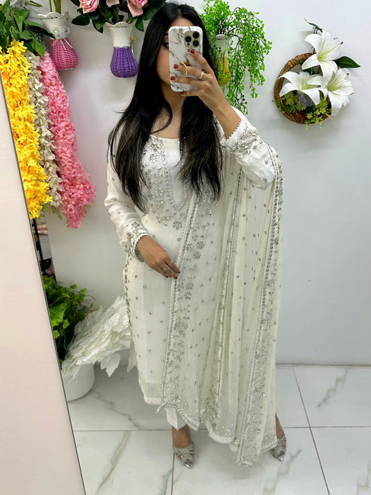 White three piece with heavy gotha patti work