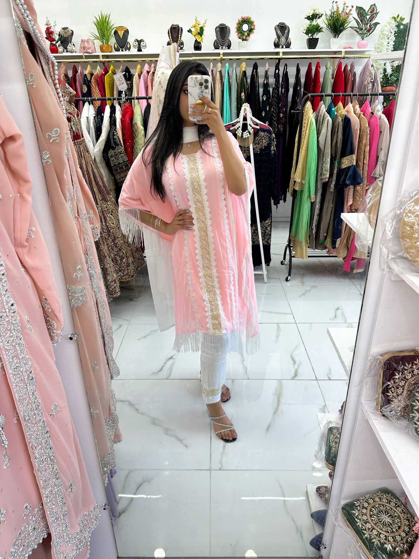 Peach kaftan three piece