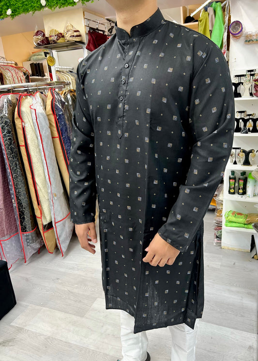 Black print cotton kurta set