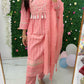 Pink chikankari naira cut three piece