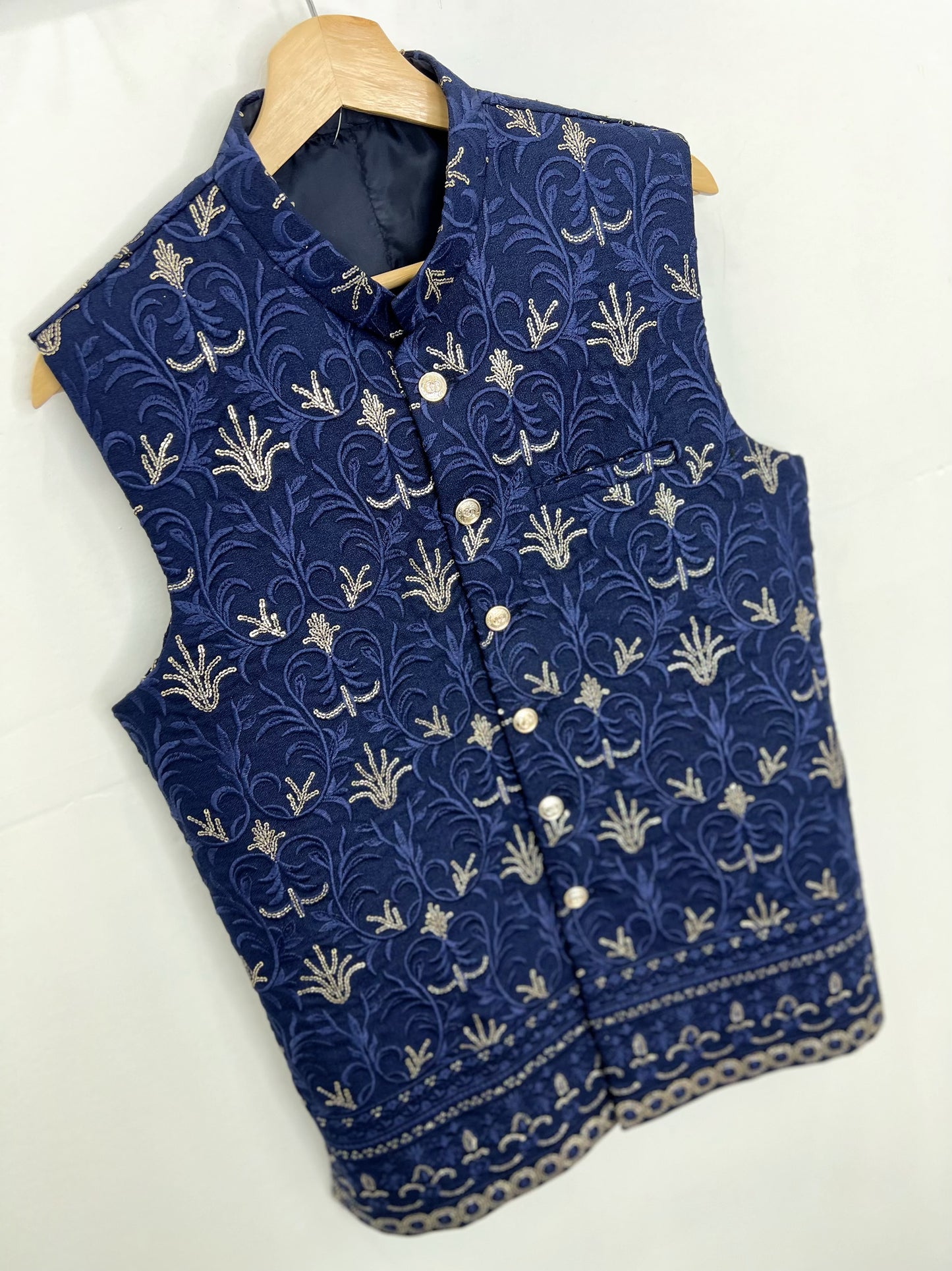 Navy blue embroidered & sequence vest