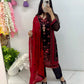 Black and red chiffon suit
