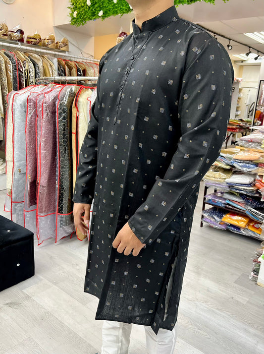 Black print cotton kurta set