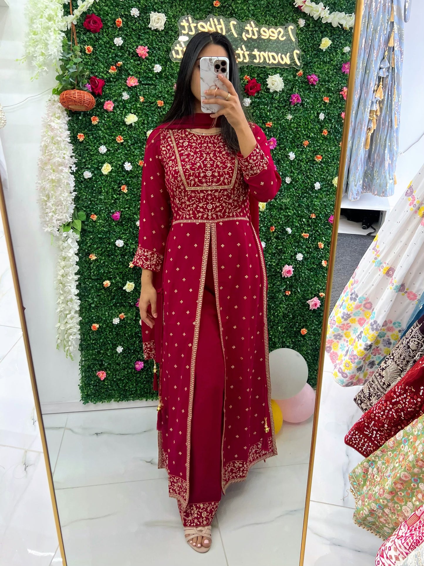 Megenta pink naira middle slit naira three piece