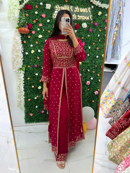 Megenta pink naira middle slit naira three piece