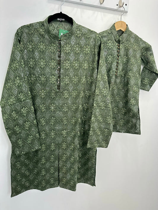 Men olive green premium kurta set