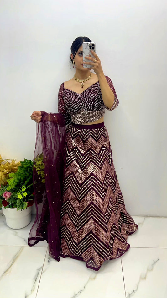 Purple stone & sequence work lehenga