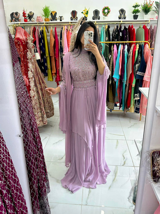 Lavender belted layered gown