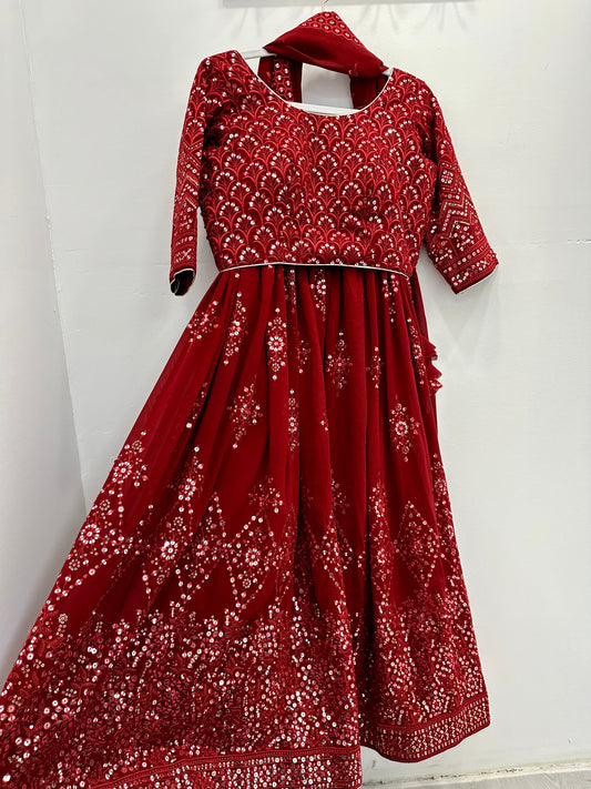 Red party lehenga