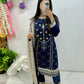 Navy blue & ivory chiffon three piece suit