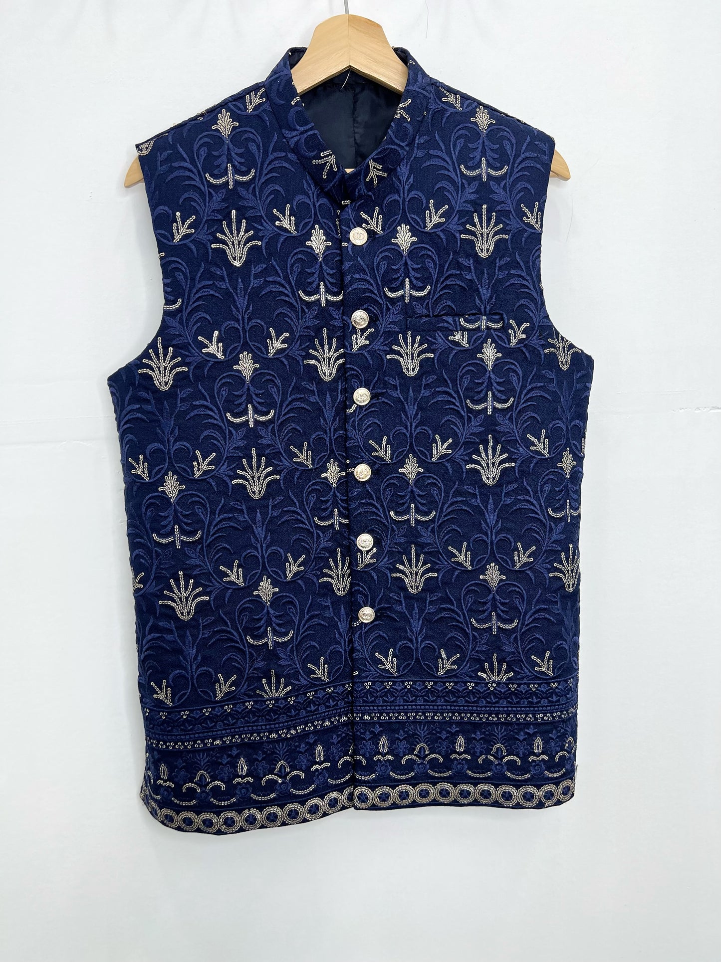 Navy blue embroidered & sequence vest