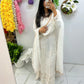 White mukesh work original mirror gown suit