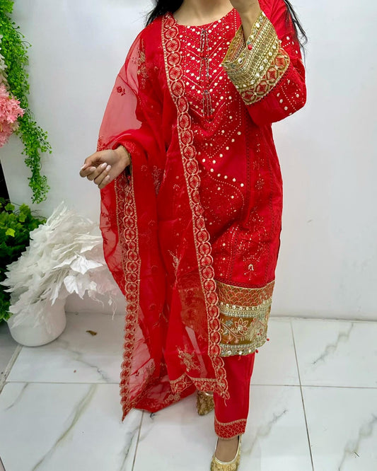 Red lawn suit