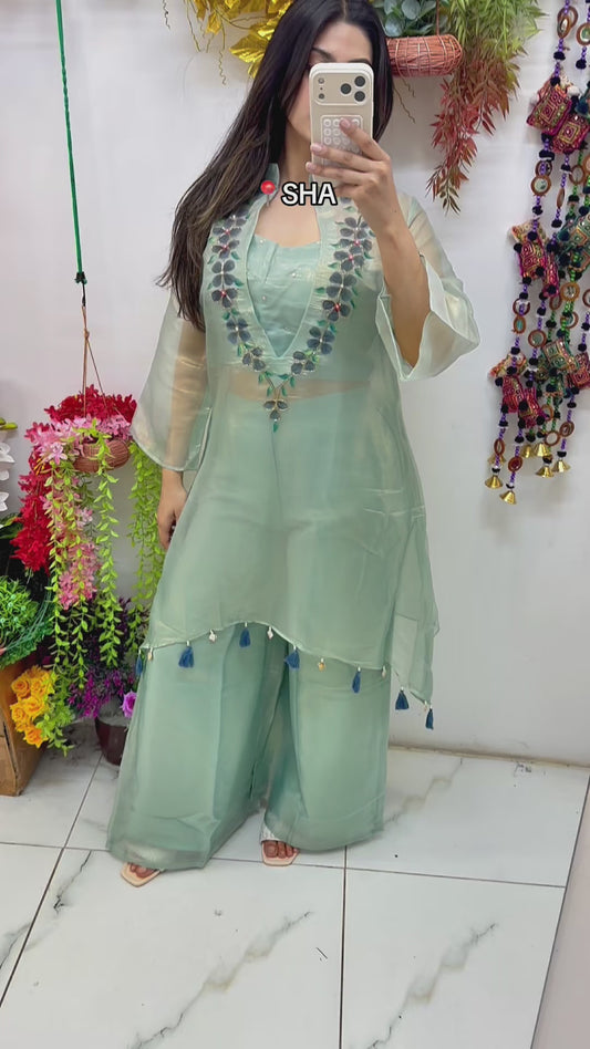 Sage silk tissue indo-western coord set