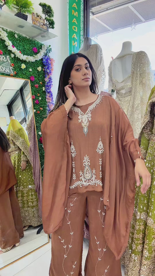 Brown kaftan three piece