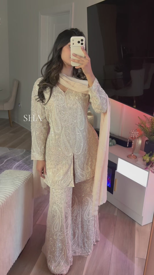 Ivory all hand embellished palazzo suit