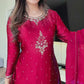 Satin silk maroon short kameez suit