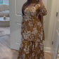 Brown silk floral gharara suit