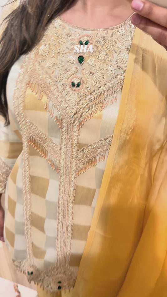 Gold and silver short kameez fancy suit