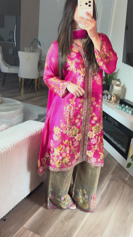 Multi color silk suit