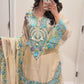 Gold & sky blue silk tissue farshi salwar suit