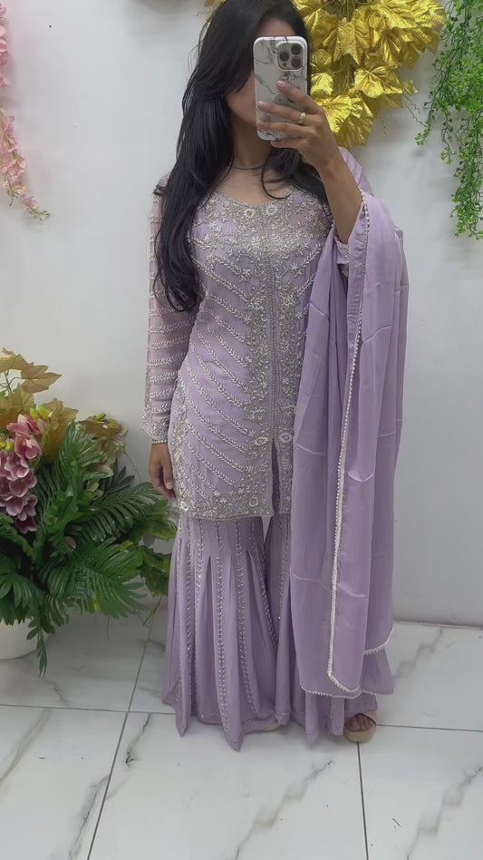 Lavender party wear silk gharara