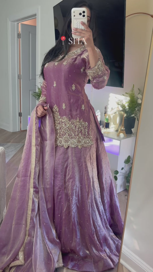 Lavender silk tissue lehenga