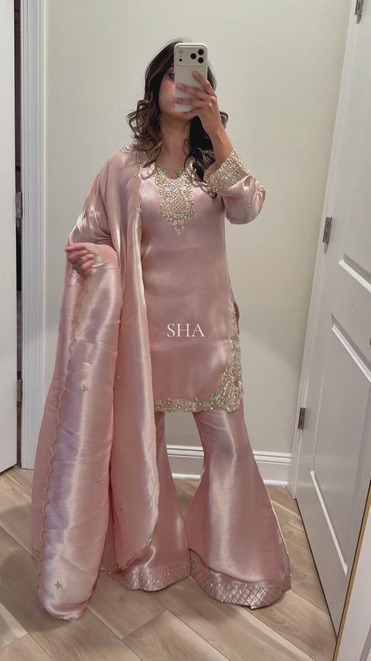 Premium pink tissue silk suit