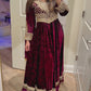 Plum velvet stone work maxi suit