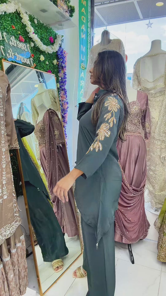 Dark green silk coord set