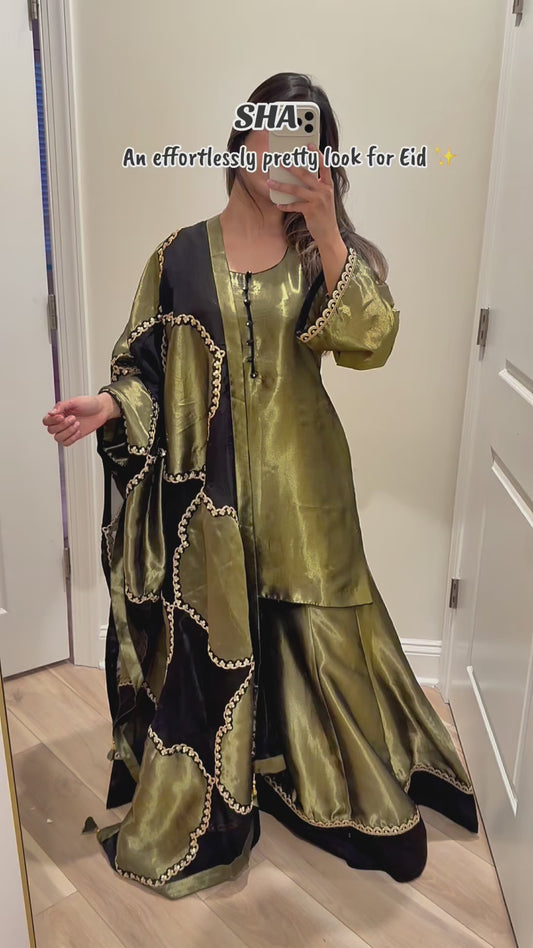 Metallic olive green suit